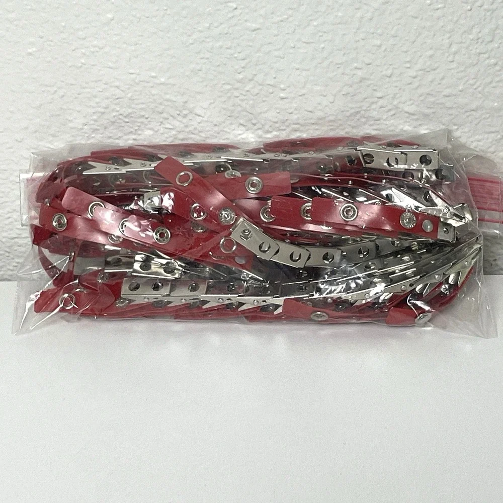 98 Pack Premium Badge Clips with Red Vinyl Strap & Metal Clip